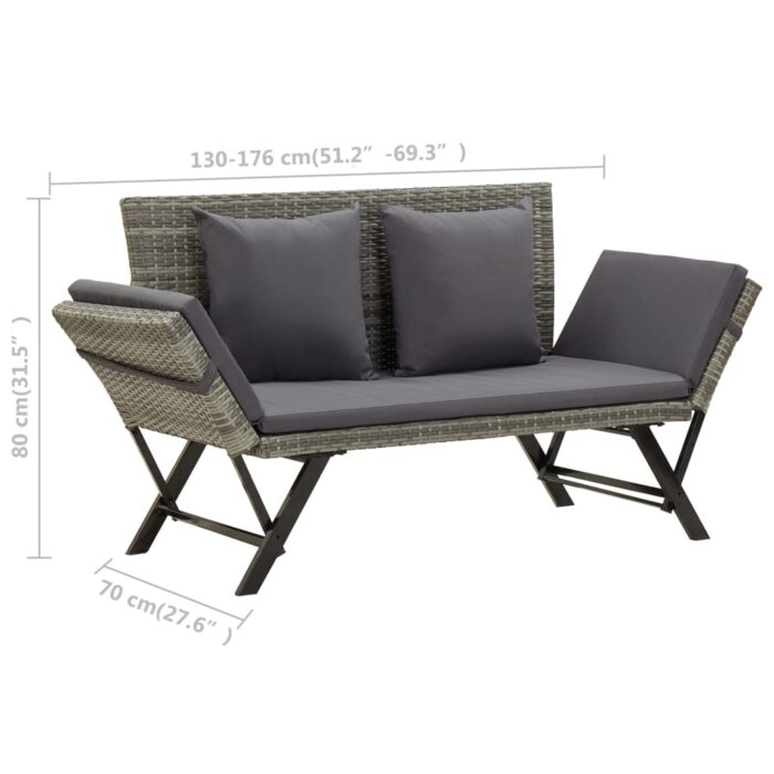 Banc de jardin avec coussins gris 176 cm résine tressée – Image 8