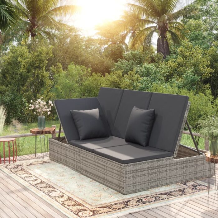 Transat convertible avec coussin Résine tressée Gris foncé – Image 1