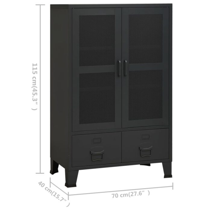 Coffre de rangement industriel Noir 70x40x115 cm Métal – Image 7