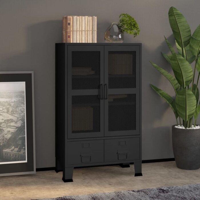 Coffre de rangement industriel Noir 70x40x115 cm Métal – Image 1