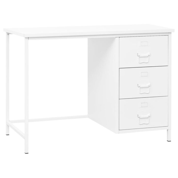 Bureau industriel avec tiroirs Blanc 105x52x75 cm Acier – Image 1