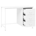 Bureau industriel avec tiroirs Blanc 105x52x75 cm Acier – Image 2