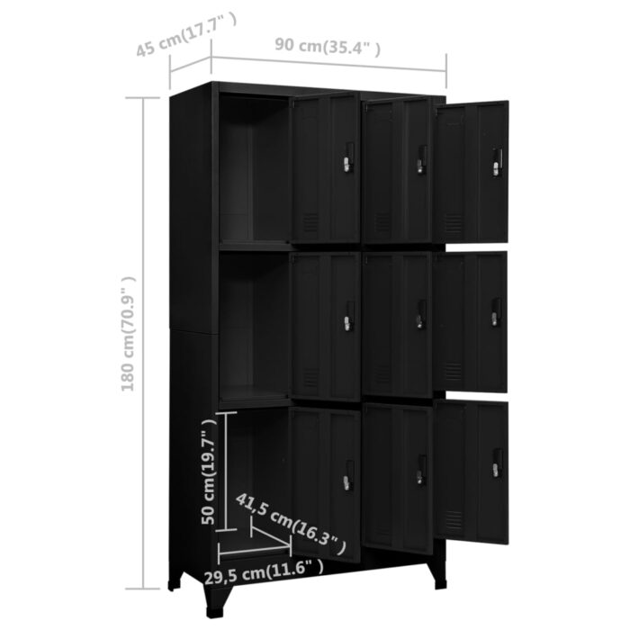 Armoire à casiers Noir 90x45x180 cm Acier – Image 7