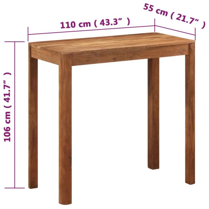 Table de bar bois massif d'acacia et finition miel 110x55x106cm – Image 7