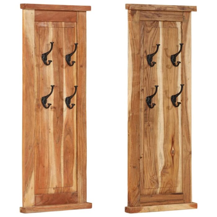 Porte-manteaux 2 pcs Bois massif d'acacia 38x100 cm – Image 1