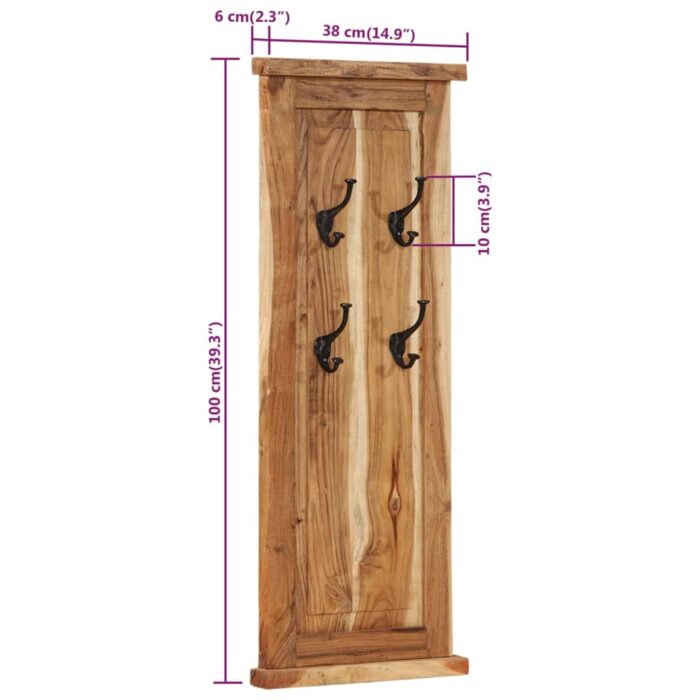 Porte-manteaux 2 pcs Bois massif d'acacia 38x100 cm – Image 7