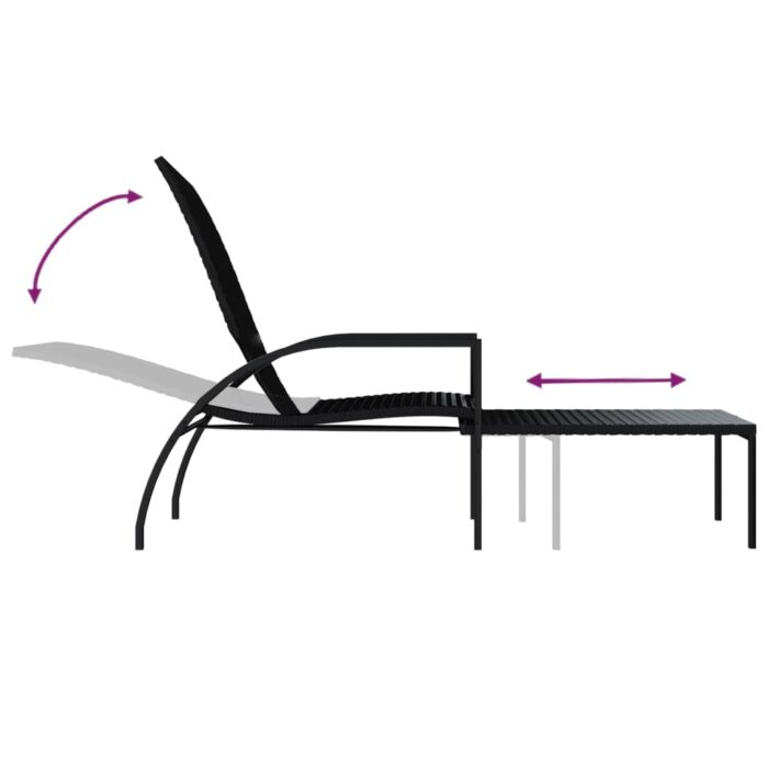 Chaise longue avec repose-pied Résine tressée Noir – Image 6