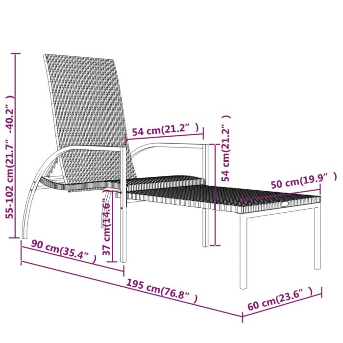 Chaise longue avec repose-pied Résine tressée Noir – Image 7