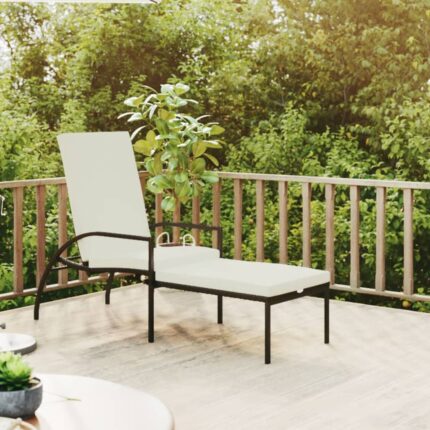 Chaise longue avec repose-pied Résine tressée Noir