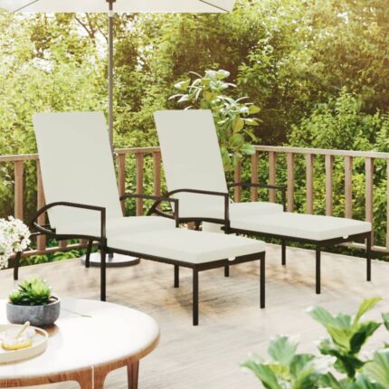 Chaises longues avec repose-pied 2 pcs Résine tressée Marron