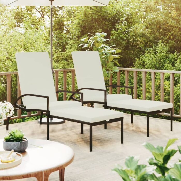 Chaises longues avec repose-pied 2 pcs Résine tressée Marron – Image 1