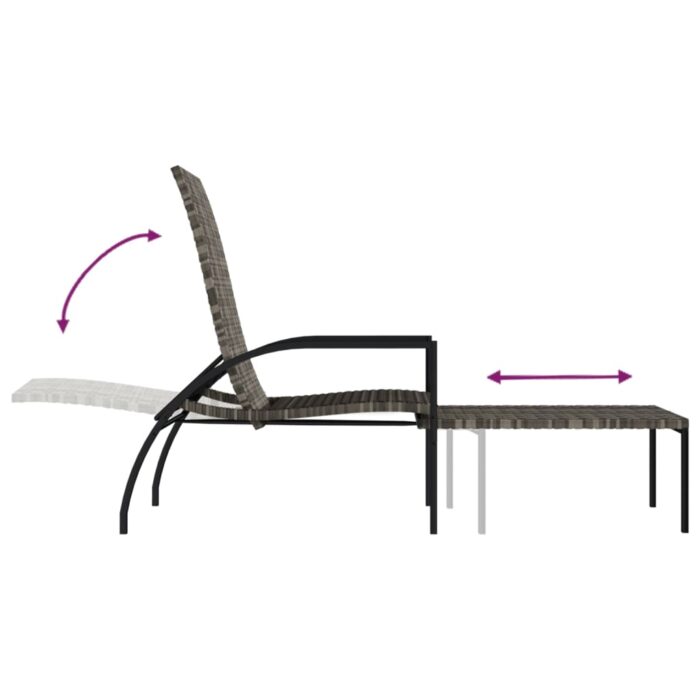 Chaises longues avec repose-pied 2 pcs Résine tressée Gris – Image 6
