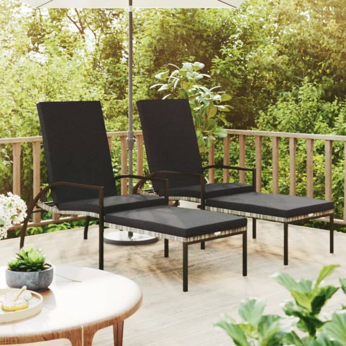 VXL8720286723104_m_en_hd_1.jpg Chaises longues avec repose-pied 2 pcs Résine tressée Gris – Image 1
