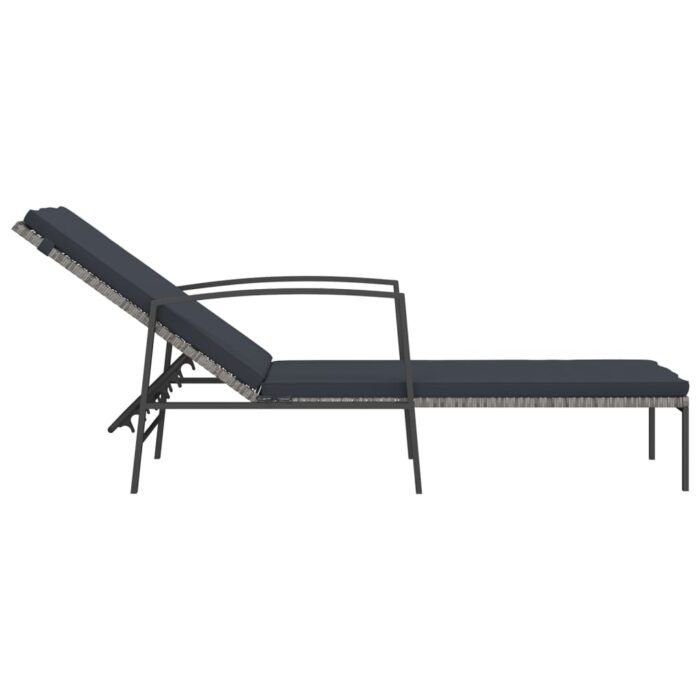 Chaise longue de jardin avec coussin Résine tressée Gris – Image 2