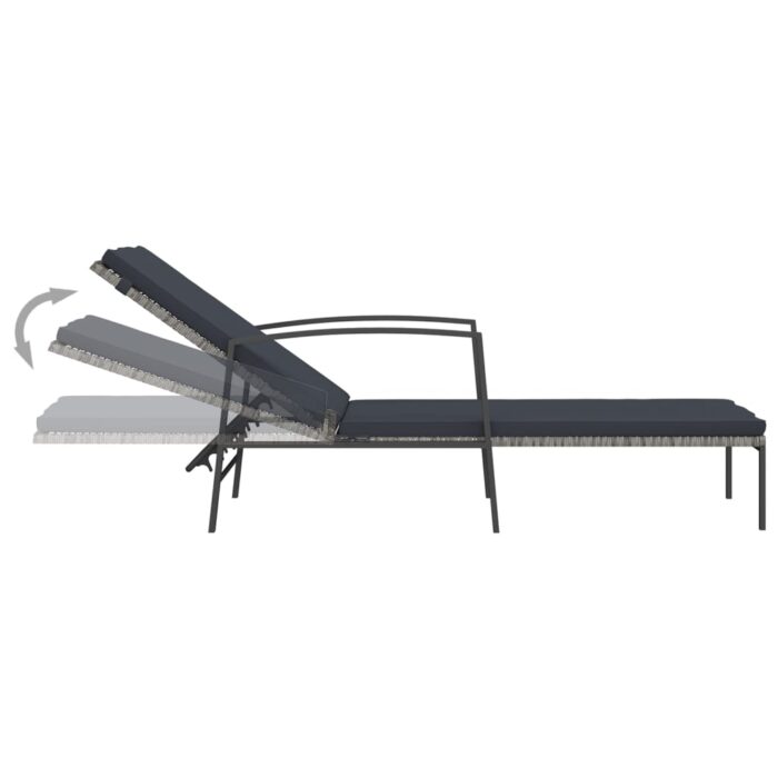 Chaise longue de jardin avec coussin Résine tressée Gris – Image 4