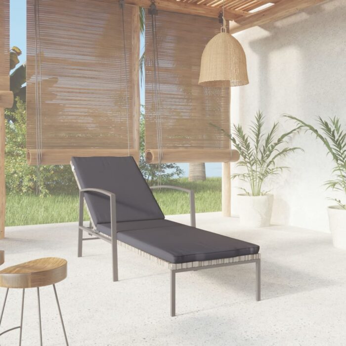 Chaise longue de jardin avec coussin Résine tressée Gris – Image 1