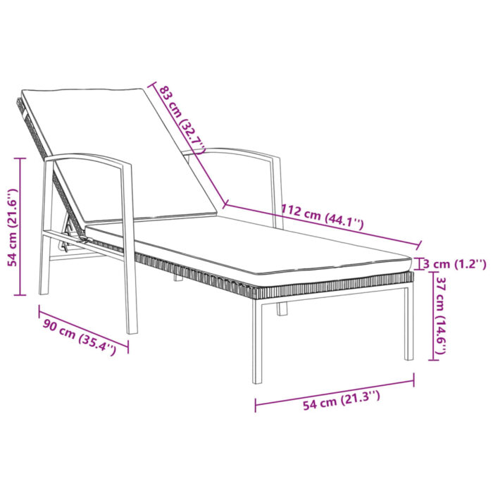Chaises longues lot de 2 avec table résine tressée noir – Image 9