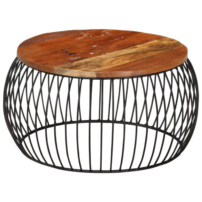Table basse Ø68 cm Bois de récupération solide – Image 10