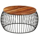 Table basse Ø68 cm Bois de récupération solide – Image 8