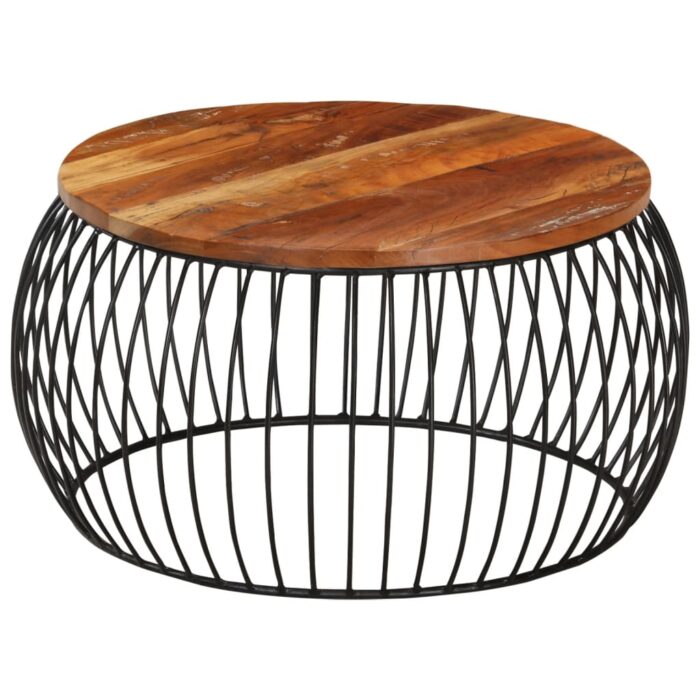 Table basse Ø68 cm Bois de récupération solide – Image 8