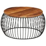 Table basse Ø68 cm Bois de récupération solide – Image 9