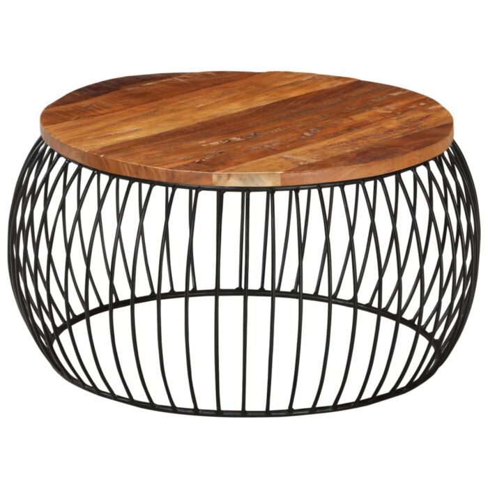 Table basse Ø68 cm Bois de récupération solide – Image 9