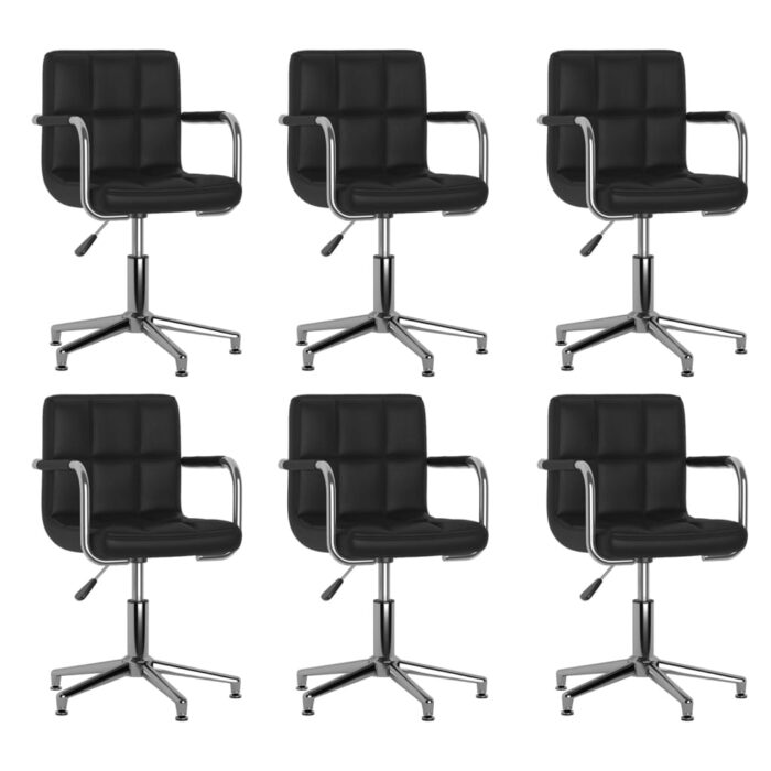 Chaises pivotantes à manger lot de 6 noir similicuir – Image 1