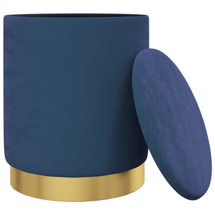 Tabouret de rangement rond Bleu Velours – Image 2