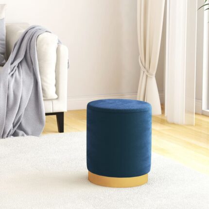Tabouret de rangement rond Bleu Velours