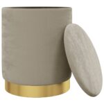 Tabouret de rangement rond Gris foncé Velours – Image 2