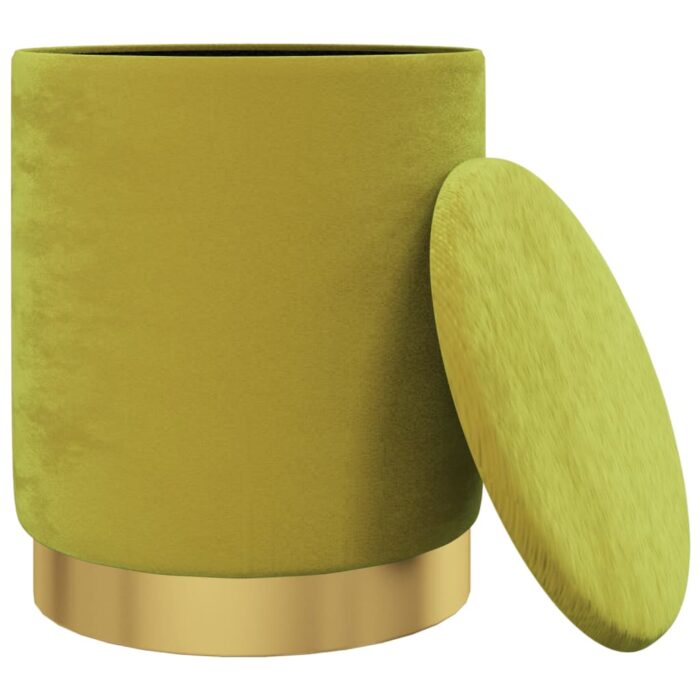 Tabouret de rangement rond Vert moutarde Velours – Image 2