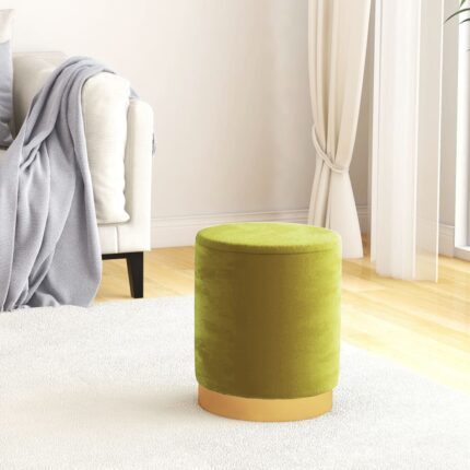 Tabouret de rangement rond Vert moutarde Velours