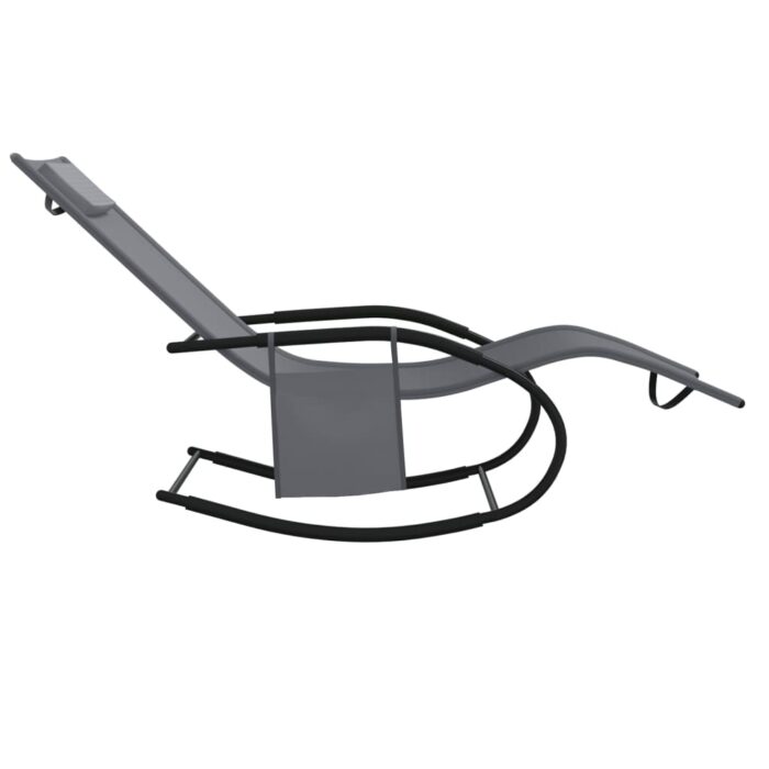 Chaise longue à bascule gris acier et textilène – Image 2