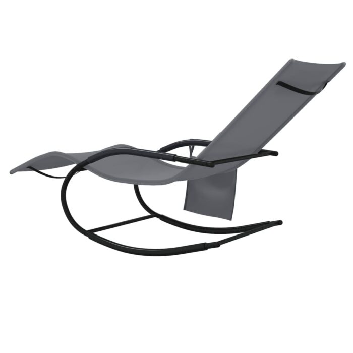 Chaise longue à bascule gris acier et textilène – Image 3