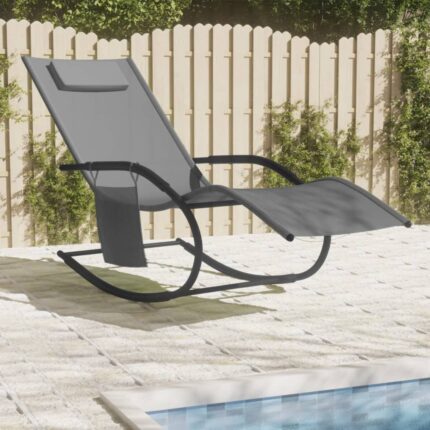 Chaise longue à bascule gris acier et textilène