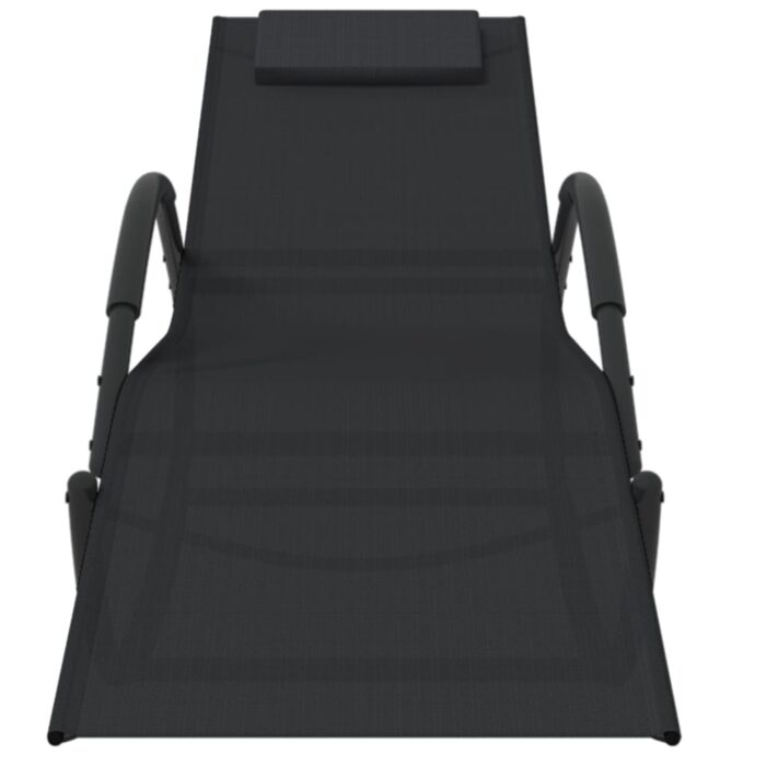Chaises longues à bascule 2 pcs Noir Acier et textilène – Image 2