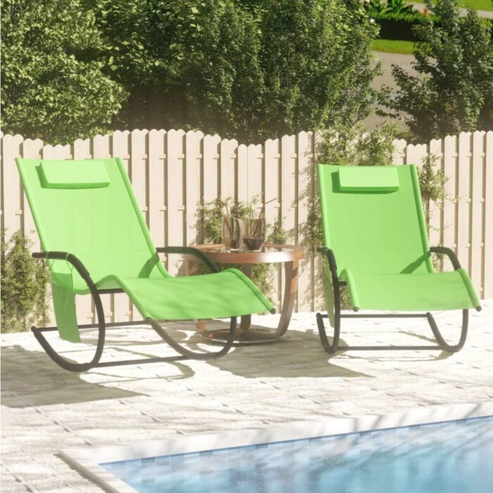 Chaises longues à bascule lot de 2 vert acier et textilène – Image 1
