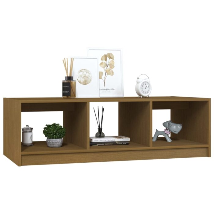 Table basse marron miel 110x50x34 cm bois de pin massif – Image 2
