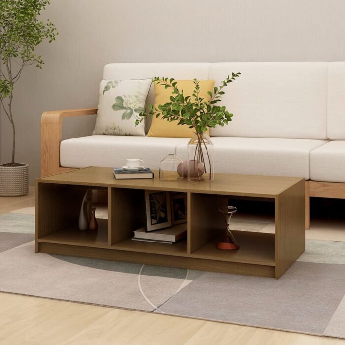 Table basse marron miel 110x50x34 cm bois de pin massif – Image 1