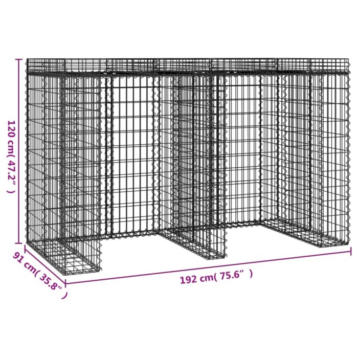 Mur de gabion pour poubelle 192x91x120 cm fer galvanisé – Image 3