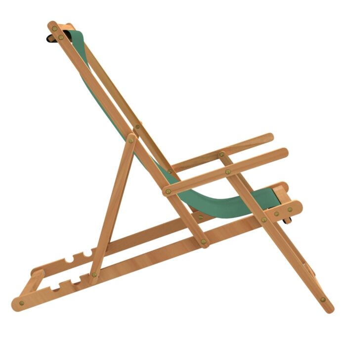 Chaise de plage pliable Bois de teck solide Vert – Image 2