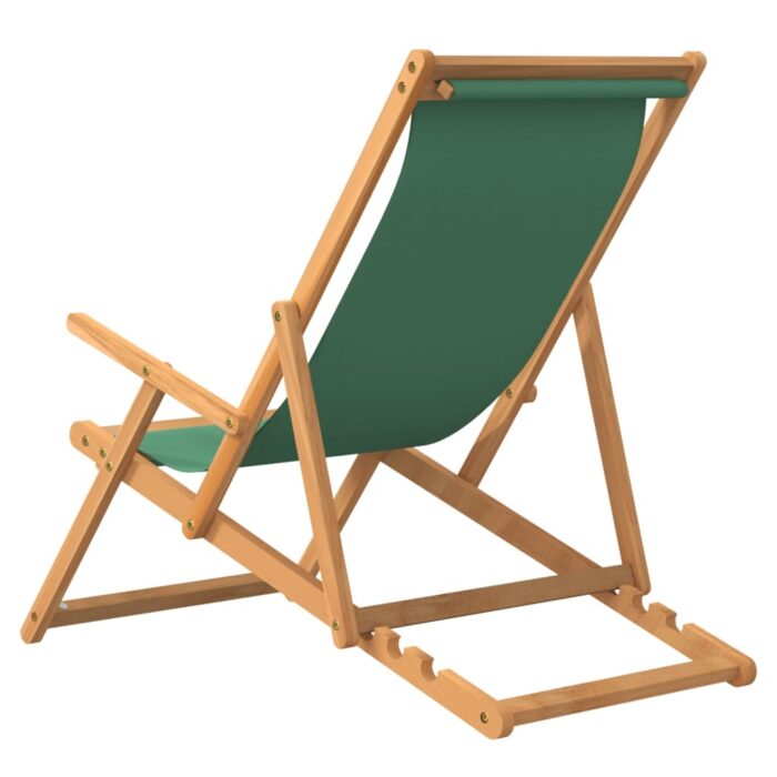 Chaise de plage pliable Bois de teck solide Vert – Image 3