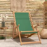 Chaise de plage pliable Bois de teck solide Vert