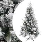 Sapin de Noël à flocons de neige et pommes de pin 225 cm PVC/PE