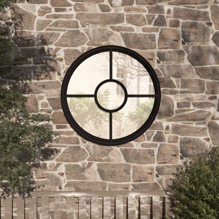 Miroir de jardin Noir 40x4 cm Fer Rond utilisation extérieure – Image 1