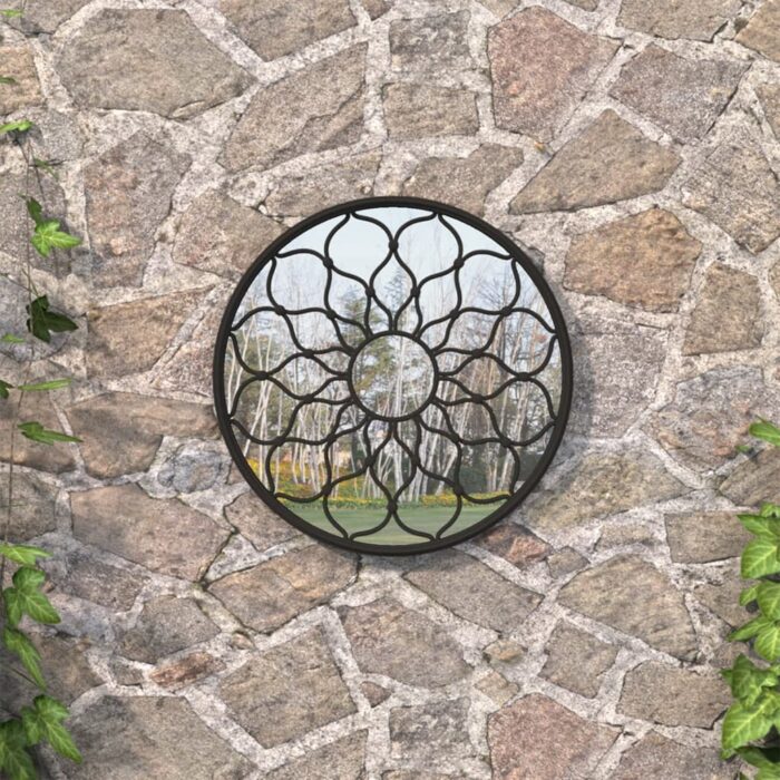 Miroir de jardin Noir 40x3 cm Fer Rond utilisation extérieure – Image 1