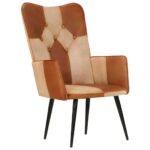 Chaise à oreilles Marron et crème Cuir véritable – Image 11