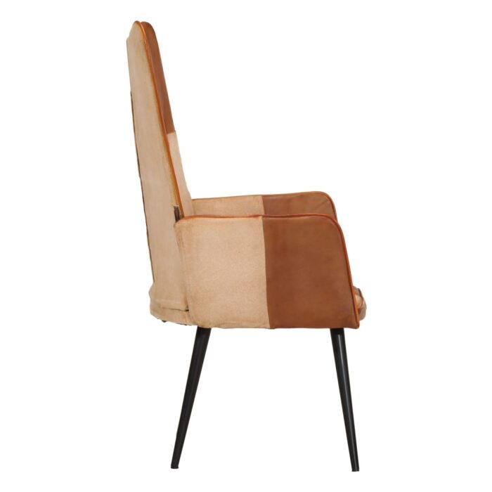 Chaise à oreilles Marron et crème Cuir véritable – Image 2