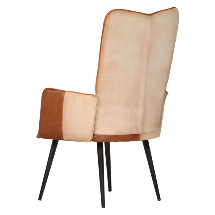 Chaise à oreilles Marron et crème Cuir véritable – Image 4