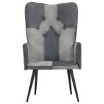 Chaise à oreilles Gris Cuir véritable – Image 2